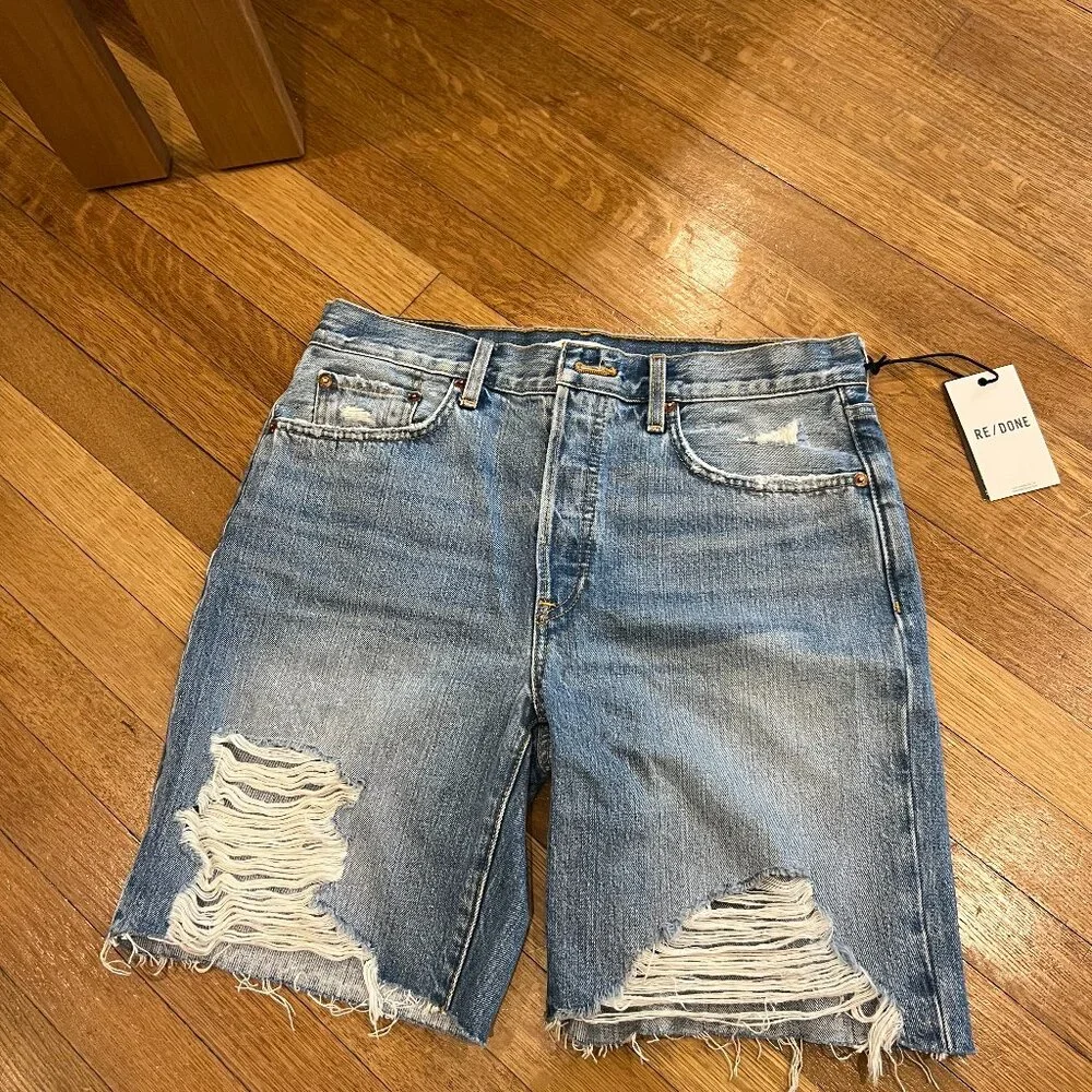 Re/done Distressed Denim Bermuda Shorts